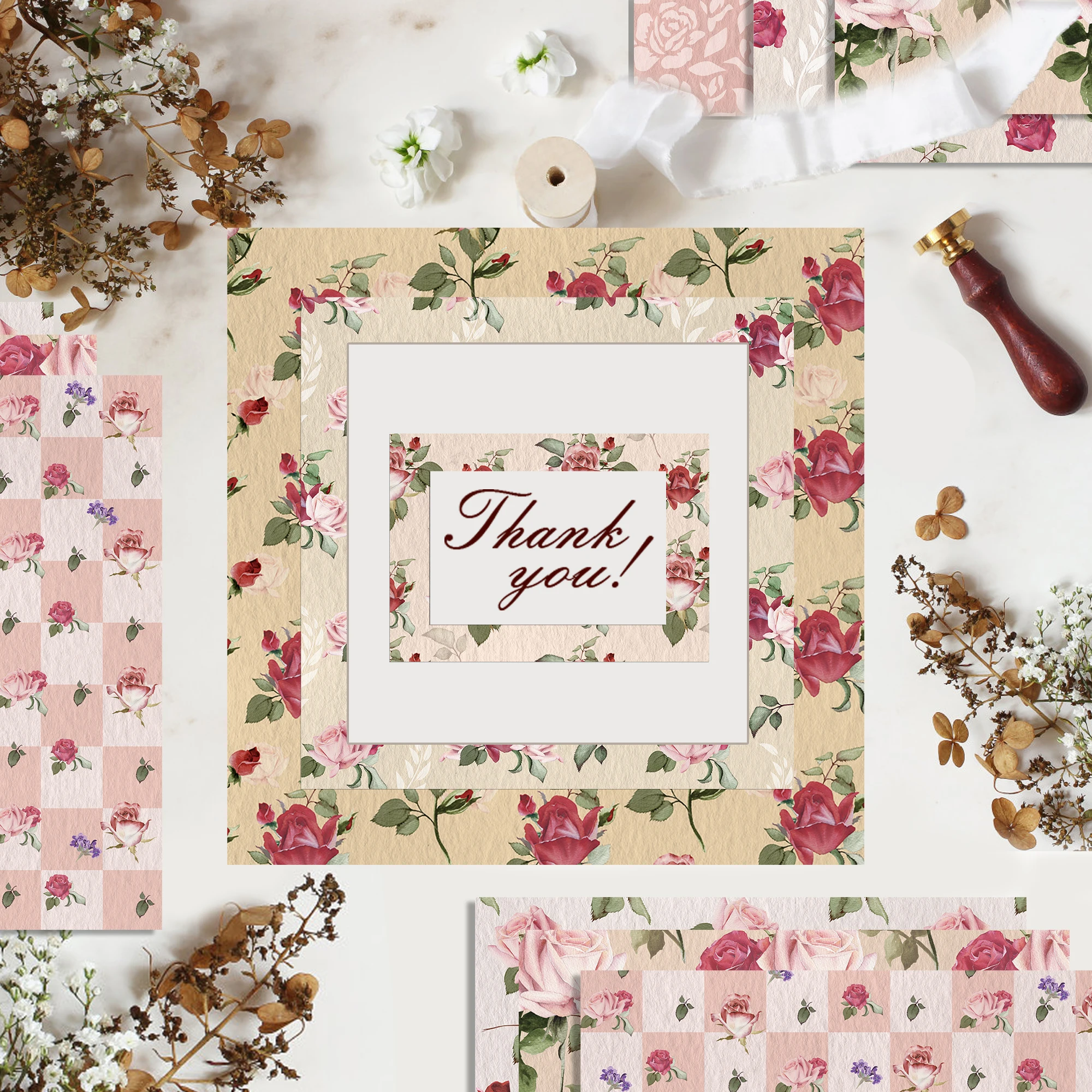 Huancai Rose Floral Pattern Scrapbook Paper Double-Sided Decorative Craft Paper for Gift Wrapping Photo Album Party Supplies
