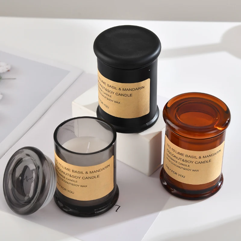 Reasonable Price 120ml Brown Geo Cut Glass Candle Jar With Lid For Candle Making