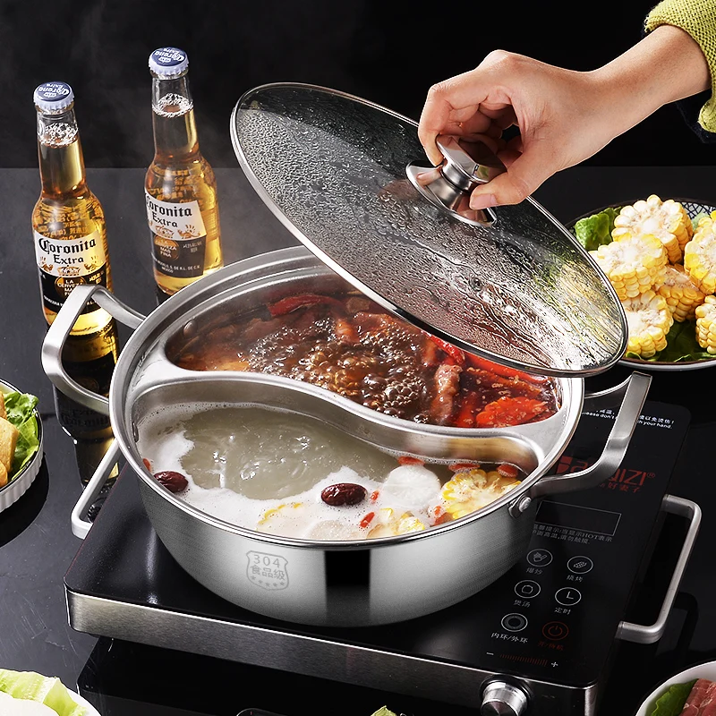New design 304 Stainless Steel pots with lid divider hot pot Wholesale stainless steel cookers