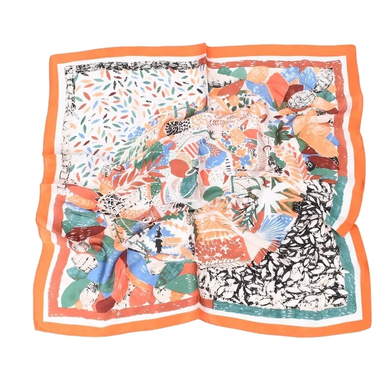 Fashion 27inches Ladies Floral Print Satin Bandana Silk Scarfs