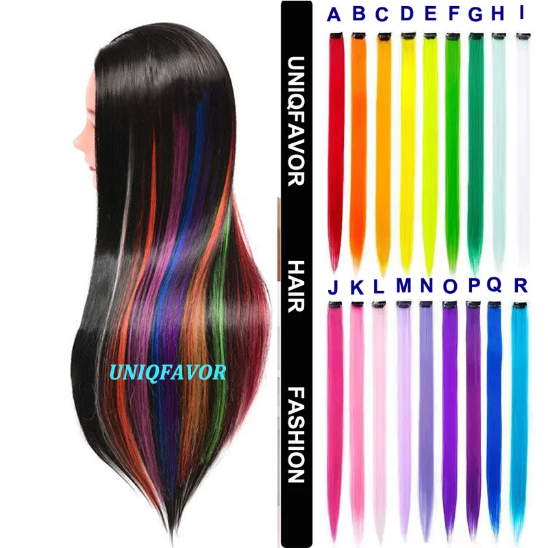 20 Inches Party Highlights Hair Accessories Straight Clip Hair Extensions 1 Clip In Colorful Synthetic Clip Hair Extensions