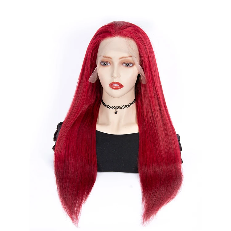 Dark Red Wig Straight Lace Front Human Hair Wig Cuticle Aligned Virgin Hair Transparent HD Lace Wholesale Vendor for Black Women