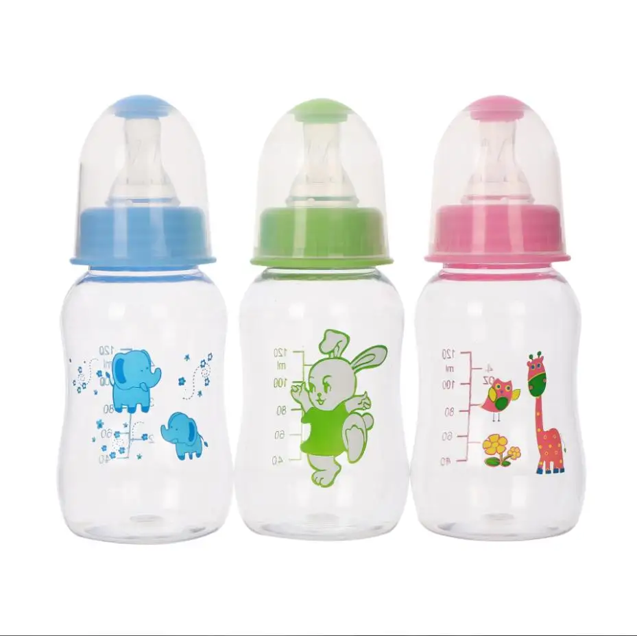 Supermarket hot sale colorful cute animal lion cow print infant feeding water bottle set 3pcs/pack milk baby bottles 120ml