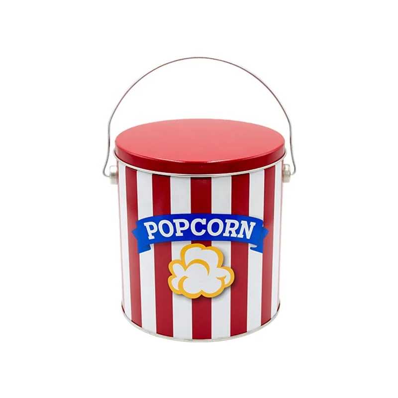 1 Gallon Metal Round Empty Packing Food Grade Popcorn Tin Bucket Tin Box Tinplate Wholesale Custom Popcorn Tin