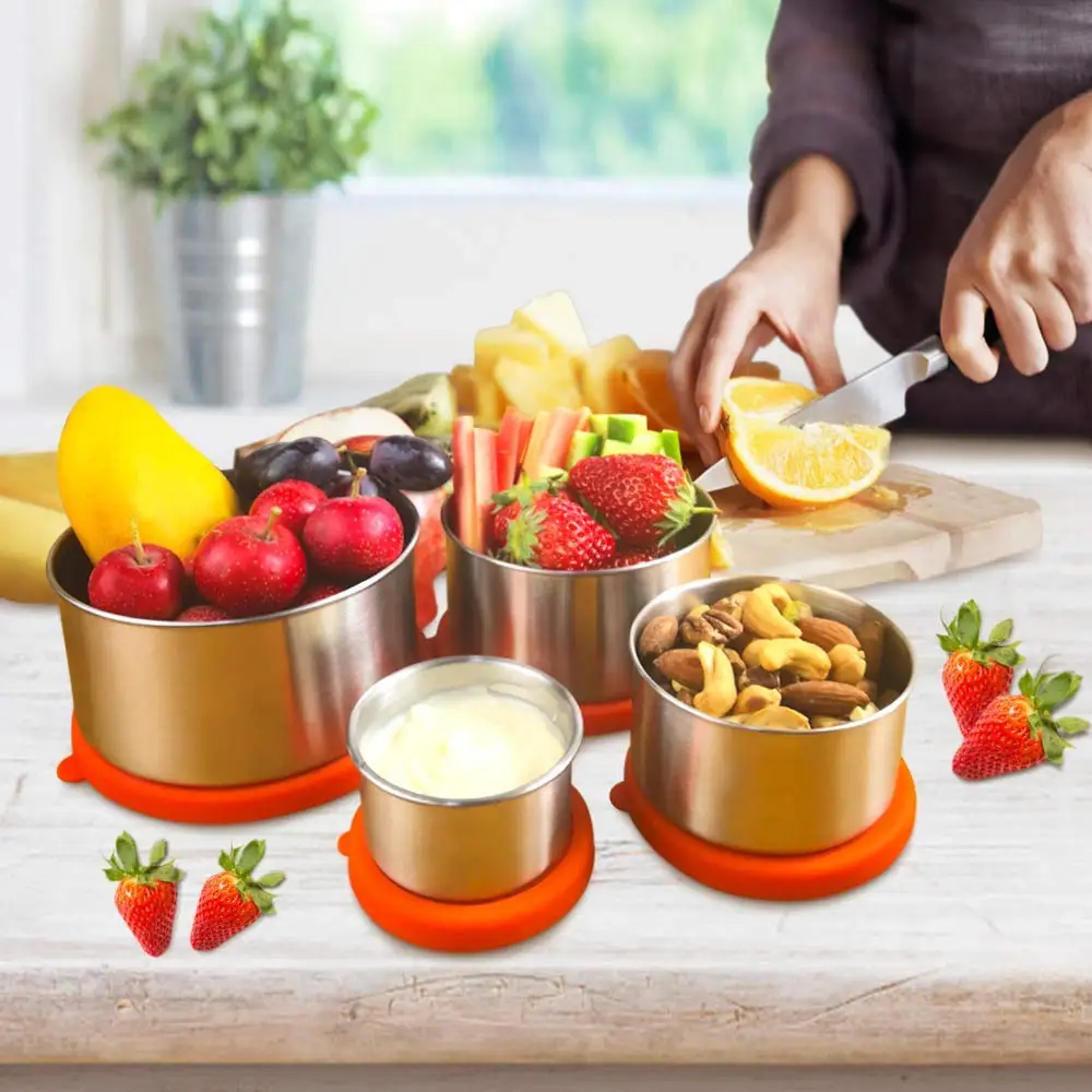 3.4oz Stainless Steel Condiment Containers Food Grade Salad Dressing Containers with Silicone Lids for Snack Desserts, Baby Food