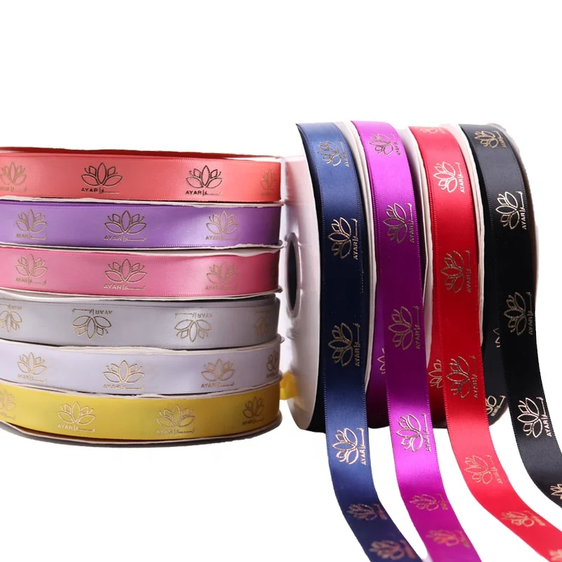 factory wholesale Custom gold foil printed 3d logo gift satin ribbon