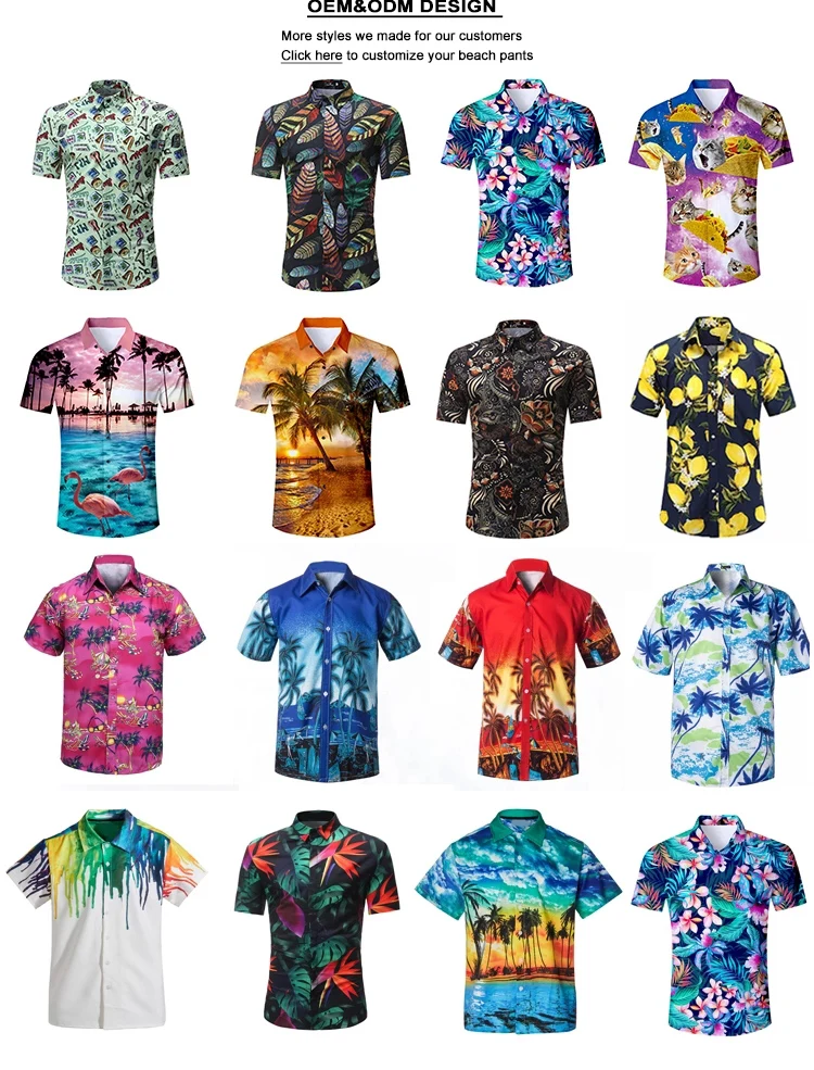 Wholesale Short Sleeve Button up down Custom print Floral Soft Rayon Aloha Mens Beach Wear printed Hawaiian Shirts for men