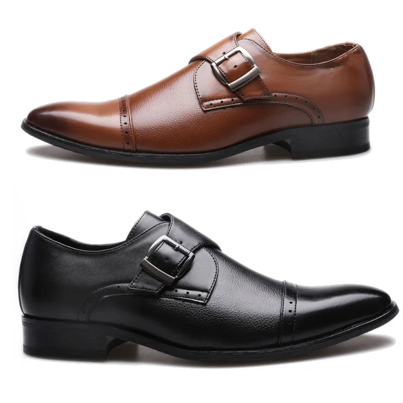 2021 new leather  dress shoes mens monk Strap  shoes