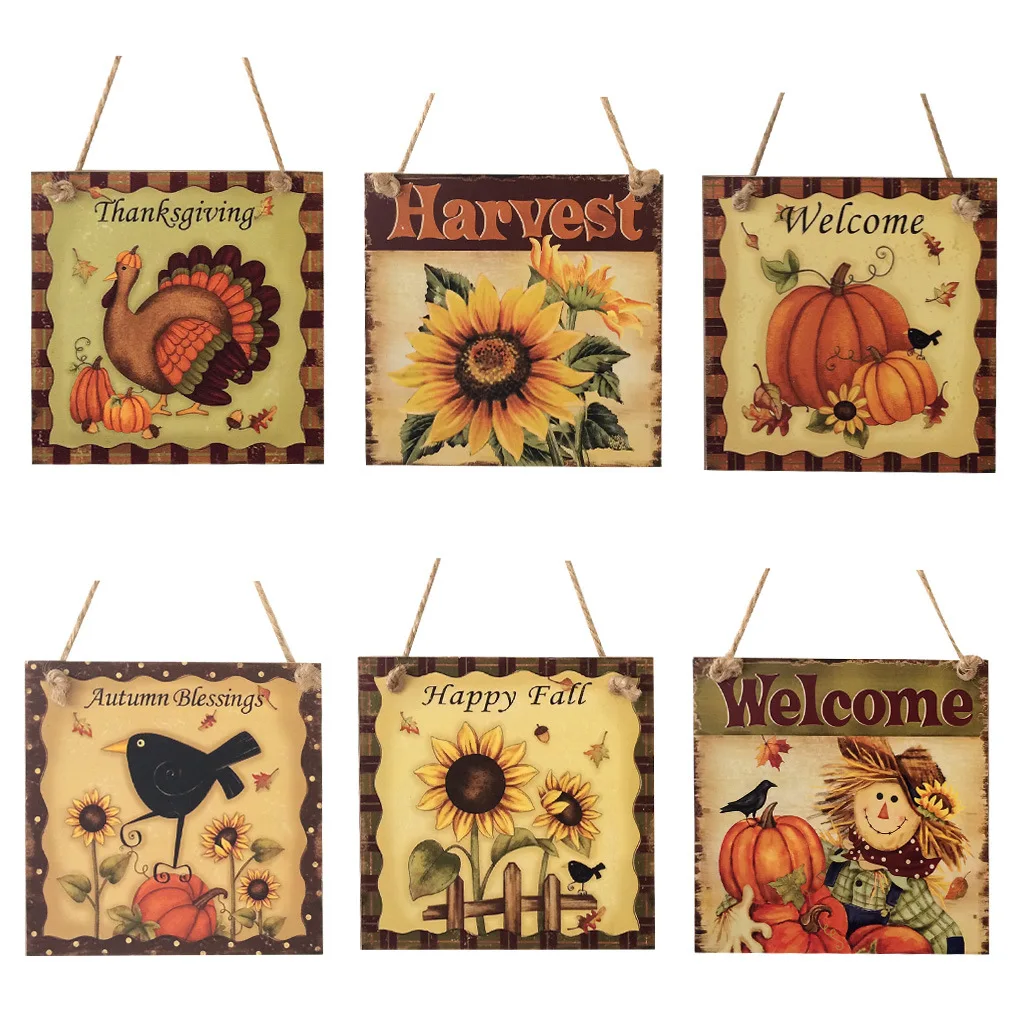 Creative Wooden Harvest Festival Autumn Sunflower Thanksgiving Decorations Hanging Board Can Be Customized