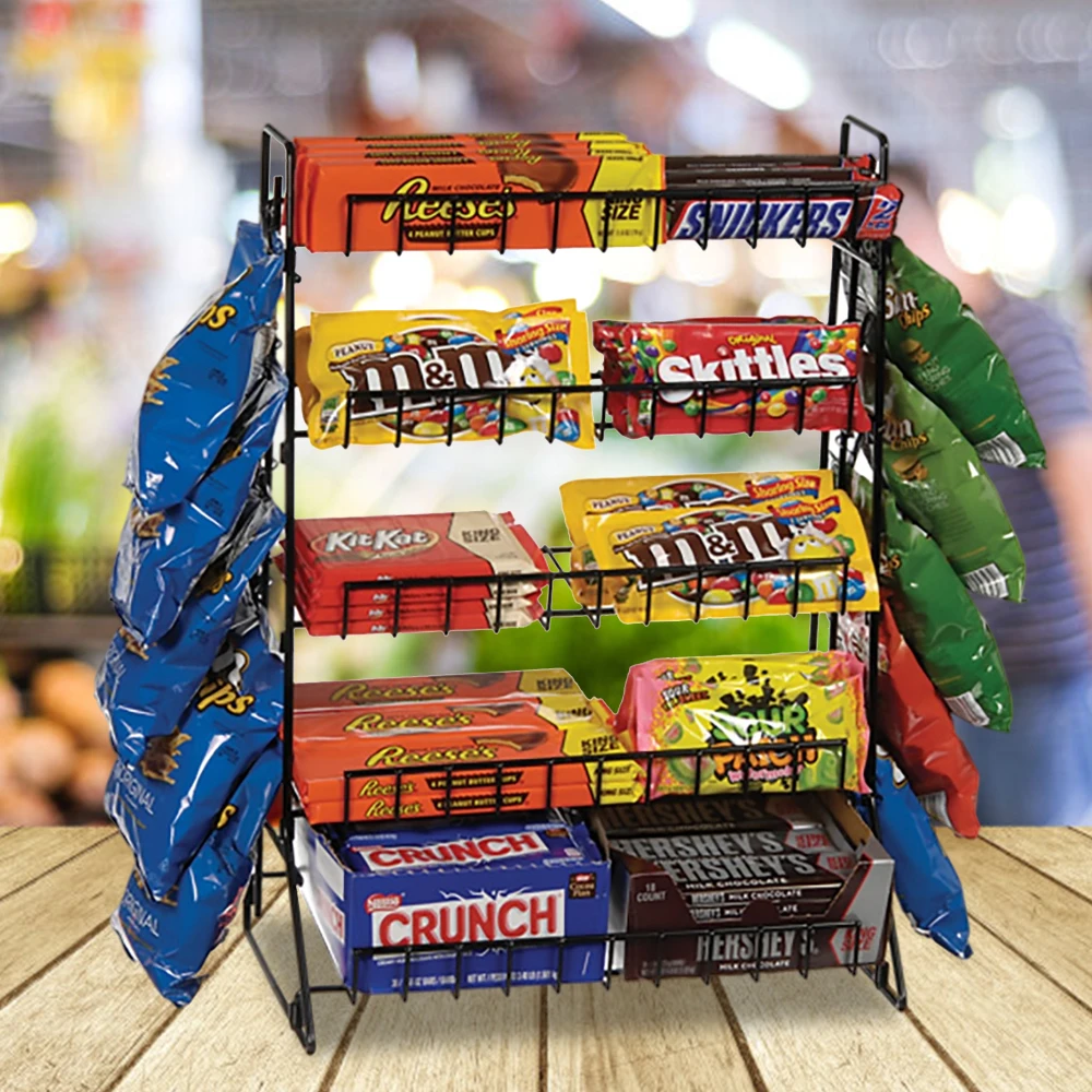 Супермаркет 5 полок со стойкой металлическая проволока Haribo сладкие конфеты стеллаж с 2 обрезными