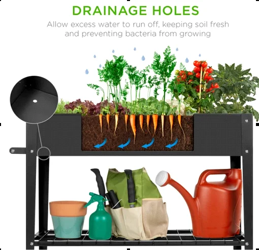 Mobile Metal Raised Garden Bed   Legs Wheels Elevated Tall Planter Box with Shelf for Indoor Outdoor Vegetable