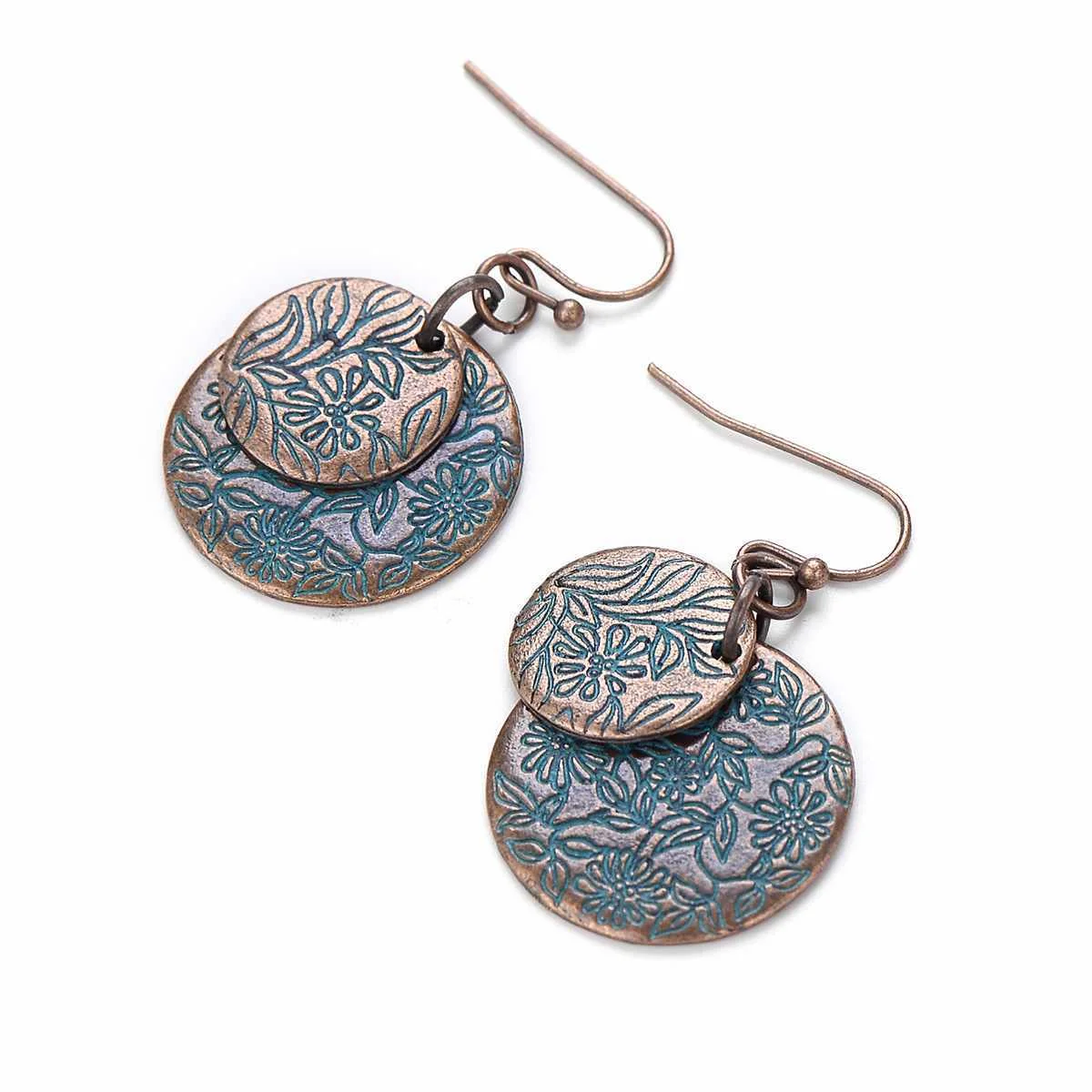 
Antique Quality Pure Copper Arch Dark Dense Fashionable Double Round Disc Interlocking Hanging Design Earrings Street Fashion Me 