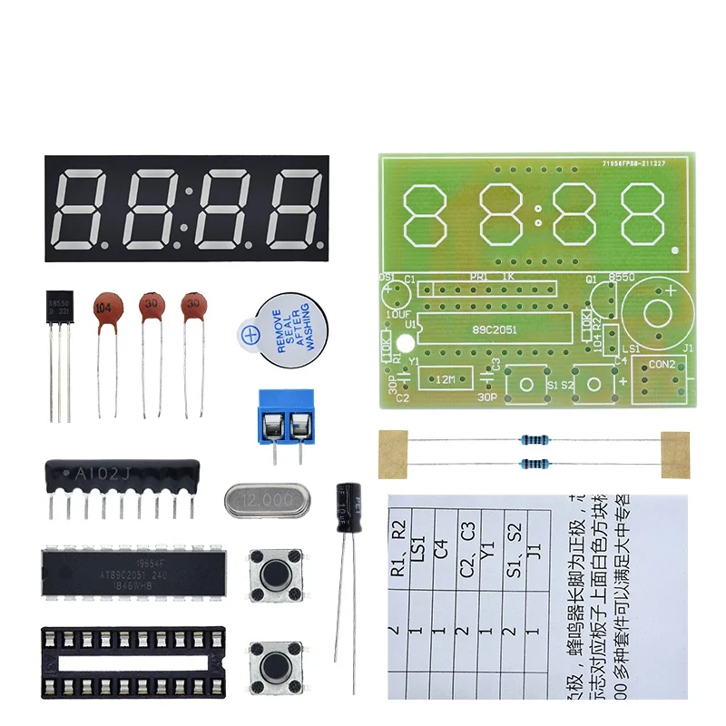 TZT AT89C2051 Digital 4 Bits Electronic Clock Electronic Production Suite DIY Kit Learning Kit for Arduino