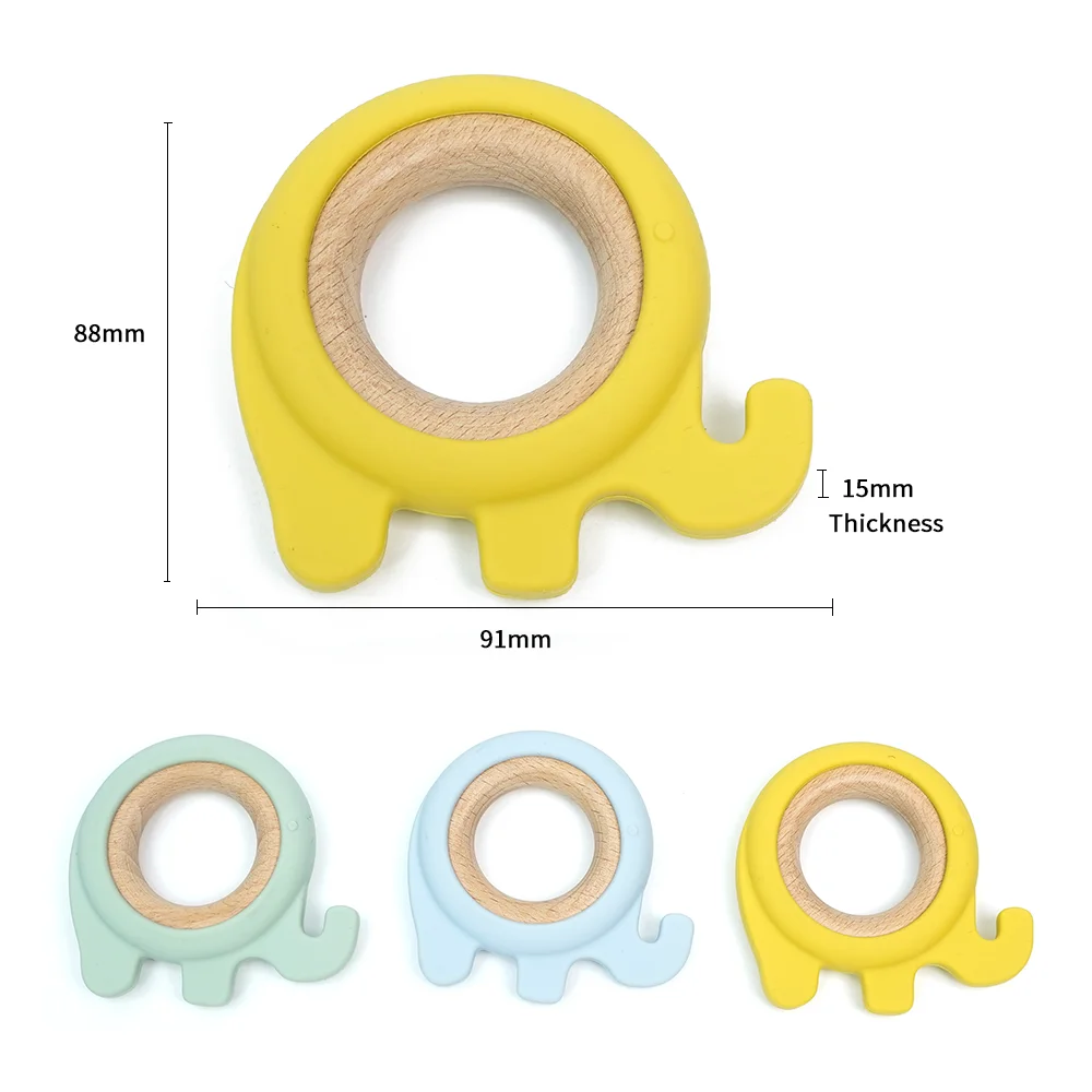Food Grade Baby Silicone Teething Product Accessories Silicone Wood Elephants Teether Ring