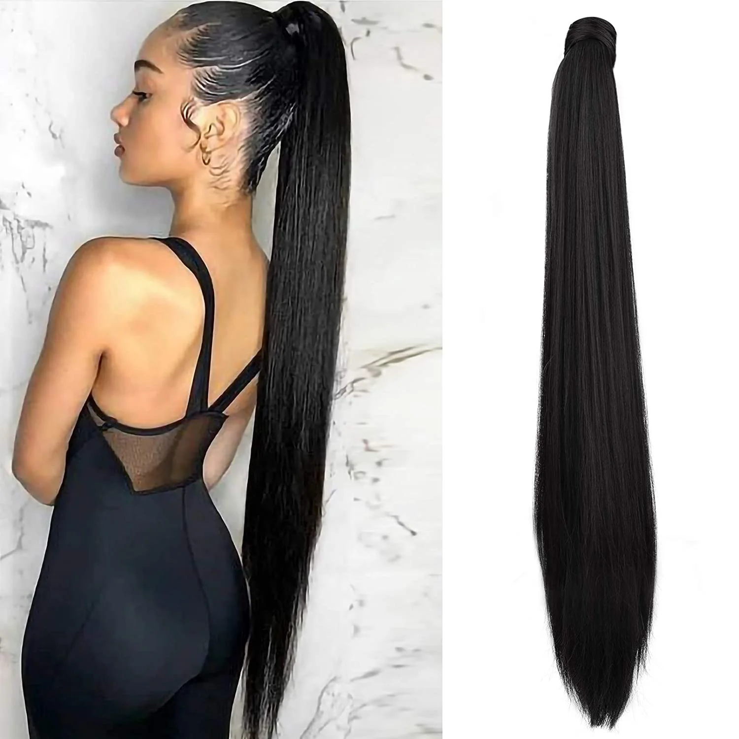 LetsFly Natural remy Straight Drawstring Ponytail 100% Brazilian Virgin Human Hair Ponytail Extension For Black Wome