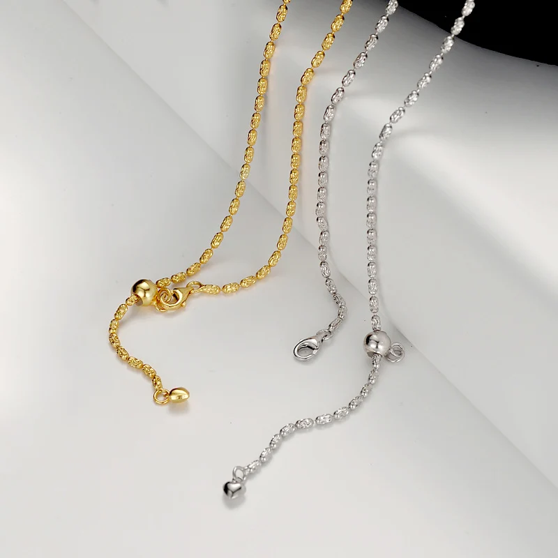 Oval Bead Chain Necklace S925 Sterling Silver 18k Yellow Gold Italian Fancy Diamond Cut Barrel Link Chain Necklace
