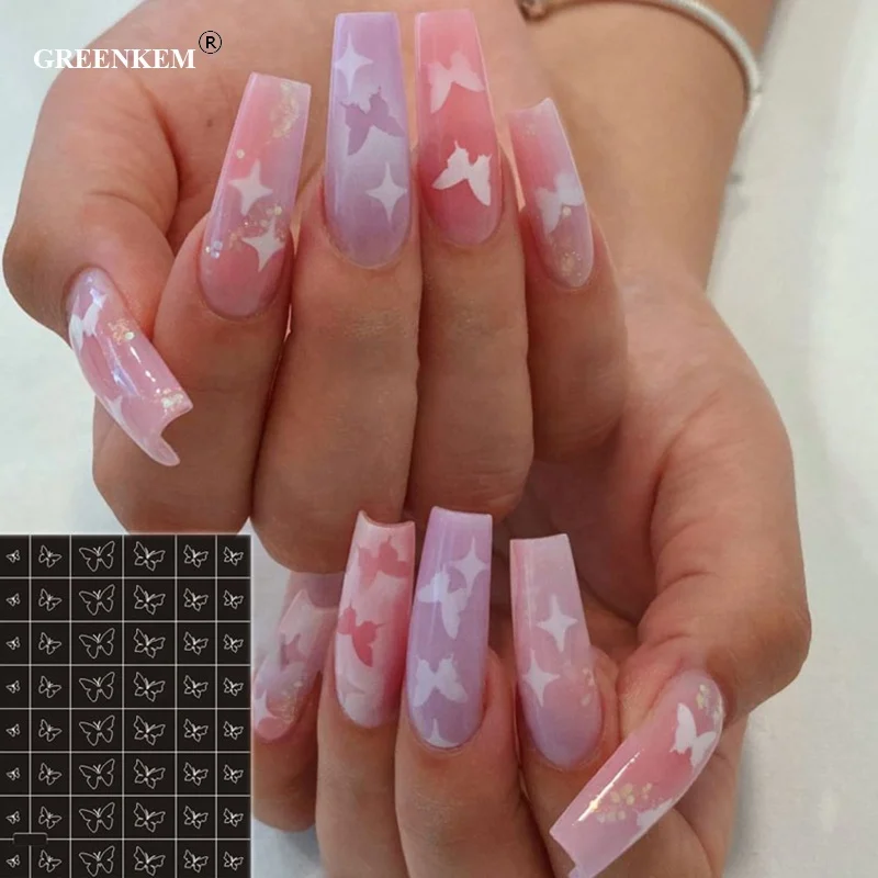 2021 Newest Nail Art Airbrush Stencils for Fun Prints Decals Airbrush Nails Trendy Salon Manicure Supply 3D Nail Art Stickers