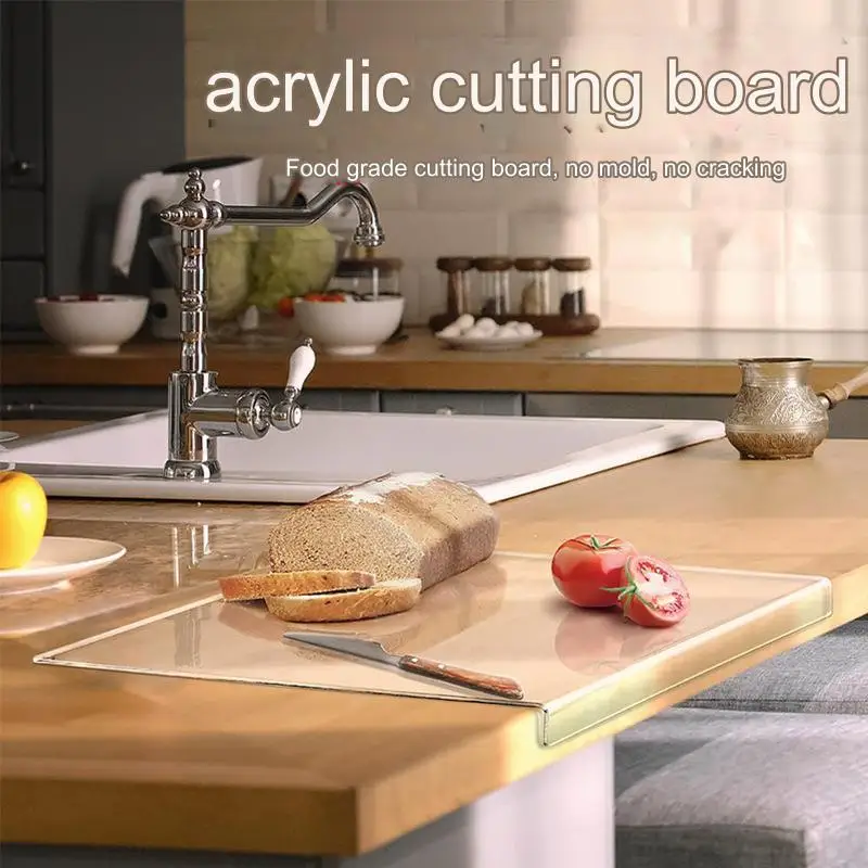 Transparent Large Acrylic Cutting Board with Lip for Kitchen Clear Acrylic Non Slip Plastic Chopping Board