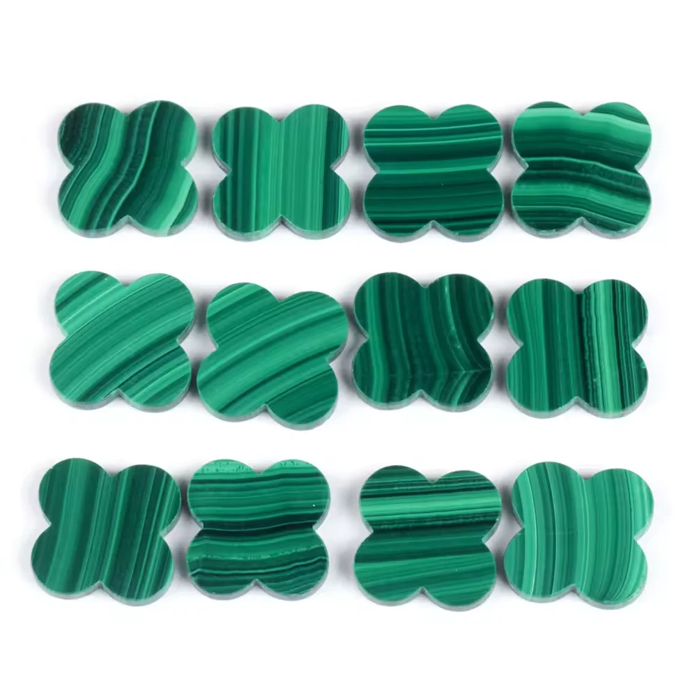 Натуральные малахитовые камни размер 10x10 мм до 16x16 оптовая продажа высокое качество четырехлистный клевер двухсторонние плоские драгоценные малахит