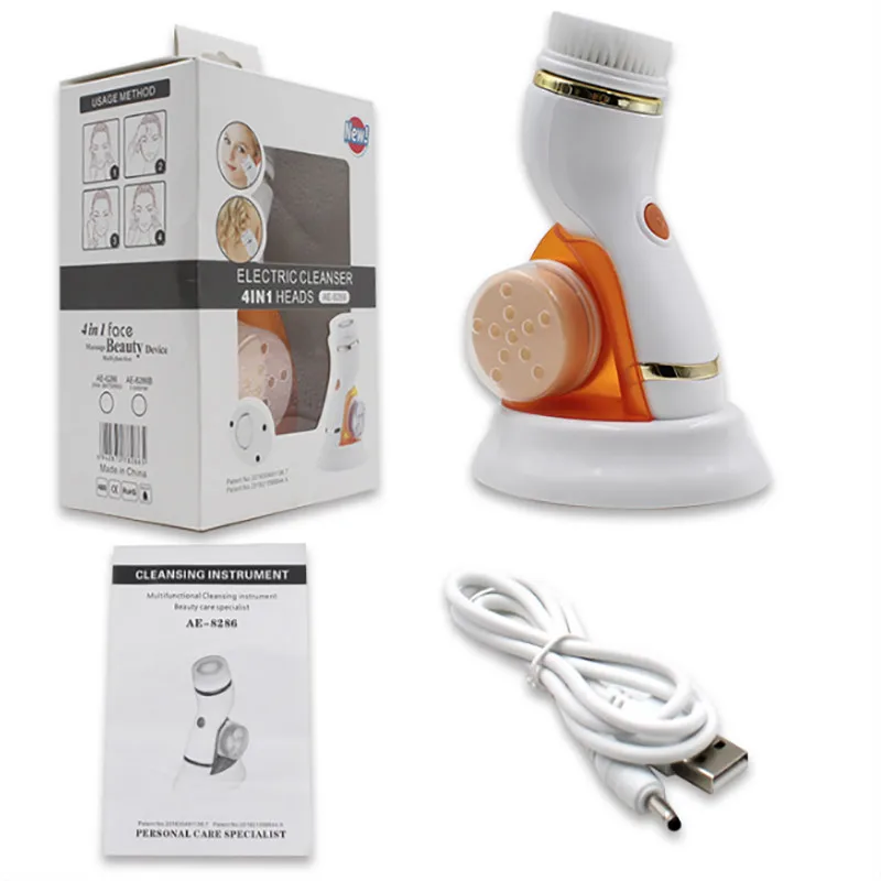 Home Beauty Portable 4 In 1 Electronic Exfoliating Face Deep Cleansing Face Massager Brush Sonic Facial Cleansing Brush