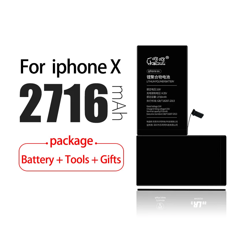 New LEHEHE Battery for Apple IPhone X High Quality 0 Cycle 2716mAh IPhoneX Smartphone Batteries Replacement with Tools Gifts phone  battery