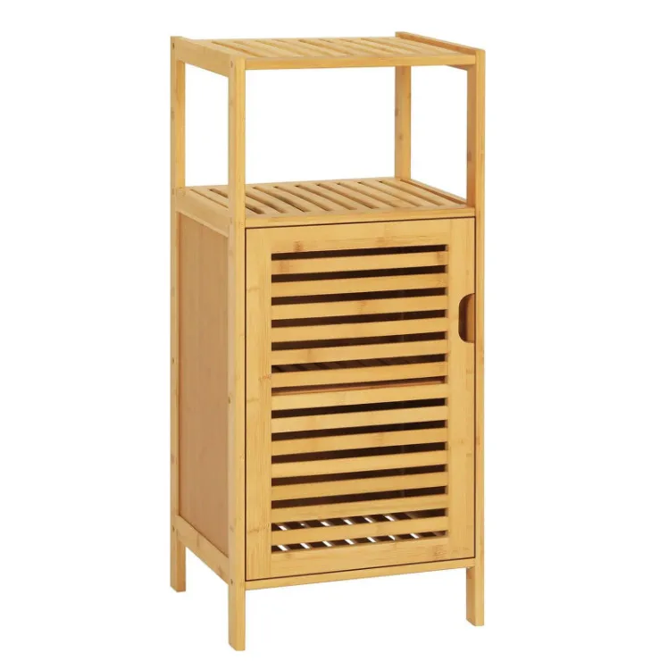 Bamboo Cabinet Bathroom Storage Cabinet with Single Door and Shelf Freestanding  bathroom cabinet