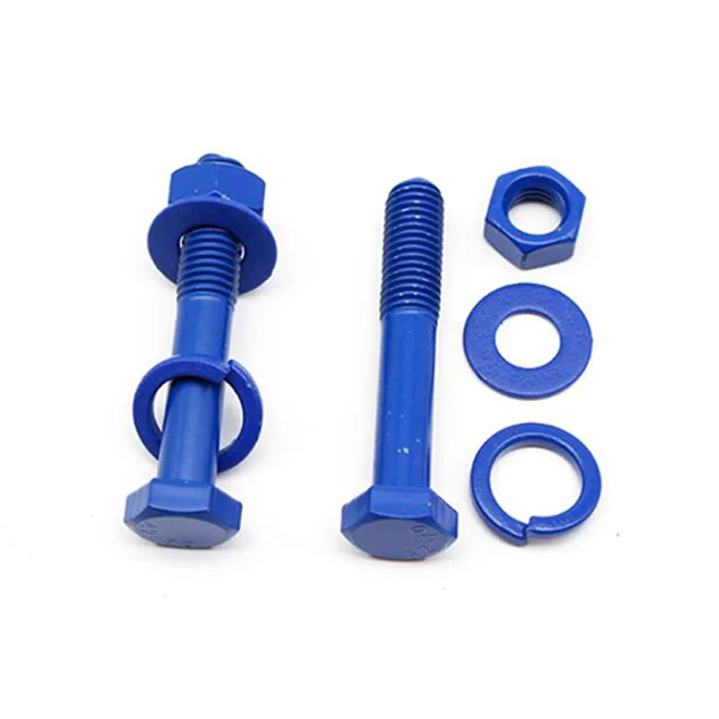Surface heat treatment processing of Teflon bolts, nuts, studs, fasteners, blue red PTFE bolts