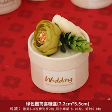 Wedding or Promotion Gift Box Light Pink Flower and Butterfly Knot Ribbon and Heart Tag on Top Light Pink Round Paper Candy Box