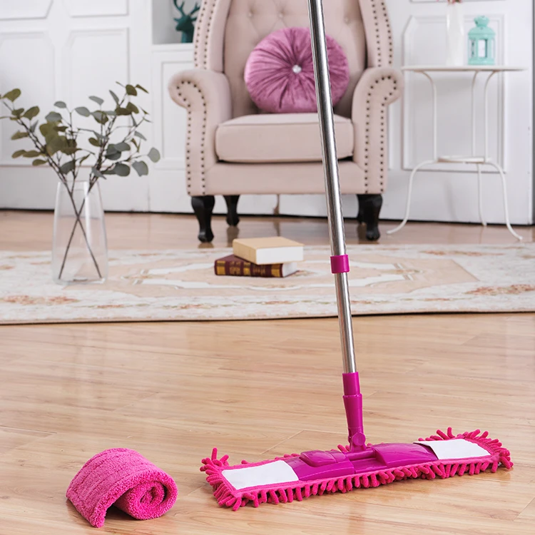 Red Rose Color Super-Absorbent Chenille Extendable Flat Floor Mop