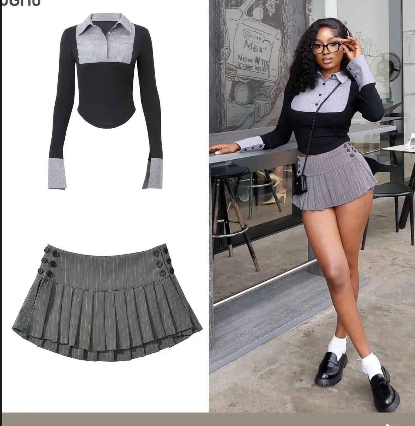 2024 Low waist sexy slimming mini skirt with striped pleated skirt for women skirt set