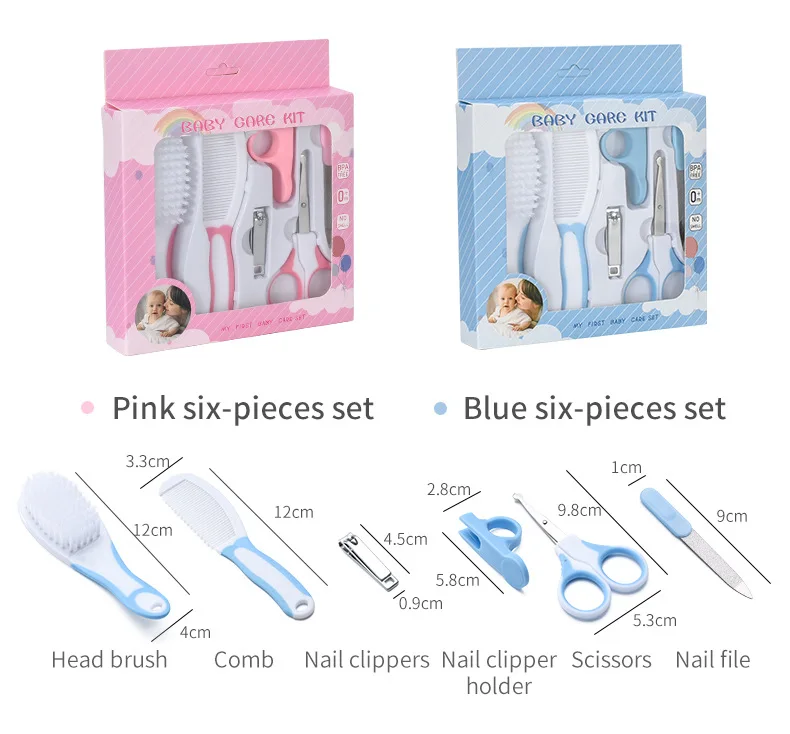 New Design Baby Care Cleaning 6pcs Nursing Set Nail Scissors Set Baby Safety Comb Brush Gift Box Baby Grooming care Kit