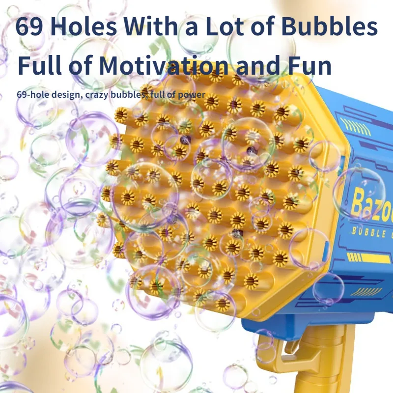 2022 Rocket  Blower Boom Bubble Gun 69 Hole Gatling Machine Light Flash with TIK Tok led Launcher Bazooka Bubble Toys for kid