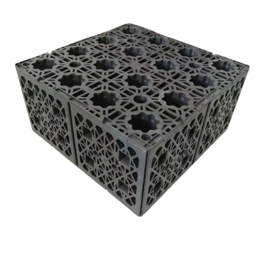 Landscaping garden rainfall collection geocellular modular detention attenuation tank under vehicle driveway and car parking lot