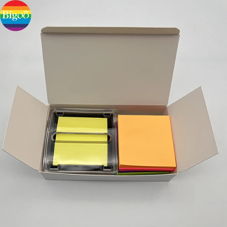 Smart custom pull message memo sticky note pads N times sticker in clear holder dispenser set for office school supply