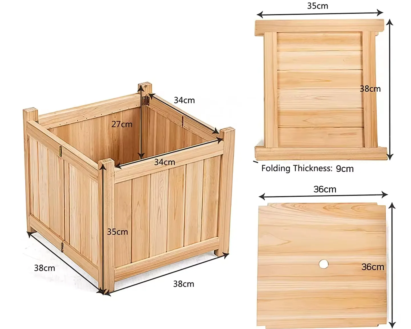 Garden Balcony Raised Flower Bed Folding Wood Planter with Drainage Hole & Base Outdoor Elevated Planting Box