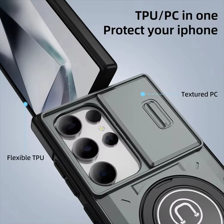 For Samsung S24 Ultra Car Magnetic Ring Stand Holder Phone Case for Galaxy S25 S23 S22 Plus S21 FE Slide Camera Armor Back Cover