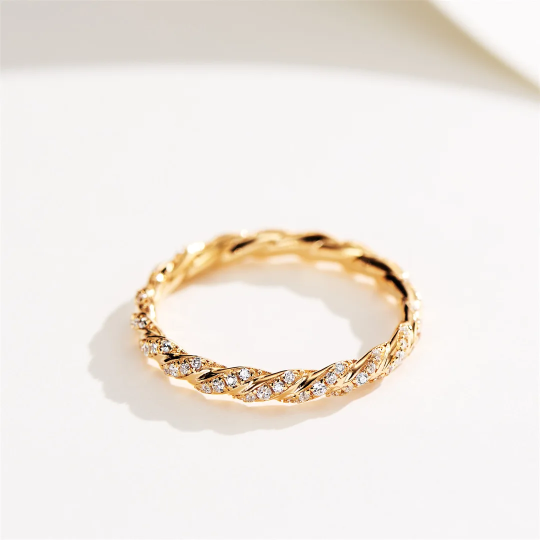2024 new set diamond twist ring S925 silver twisted rope hemp rope diamond ring light luxury simulation diamond wedding jewelry