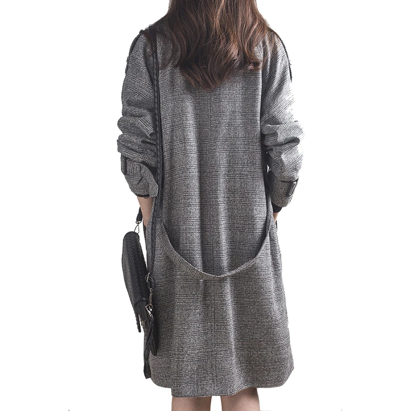 Jtfur Casual Vintage Lady Spring Autumn Women Jackets Houndstooth Trench Coat