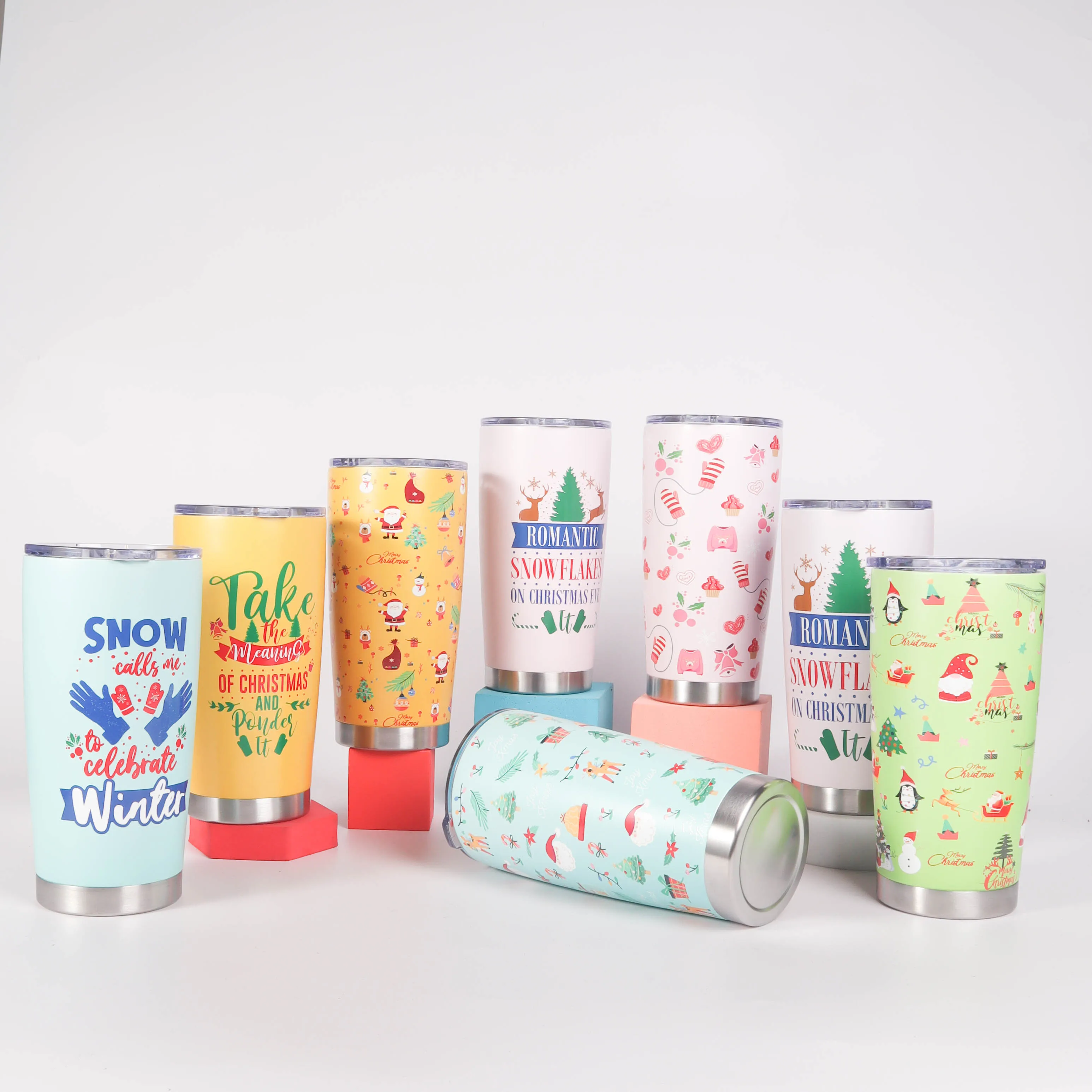 20oz Christmas Tumbler, Stainless Steel and Double Wall Insulated Travel Coffee Mug with Lid