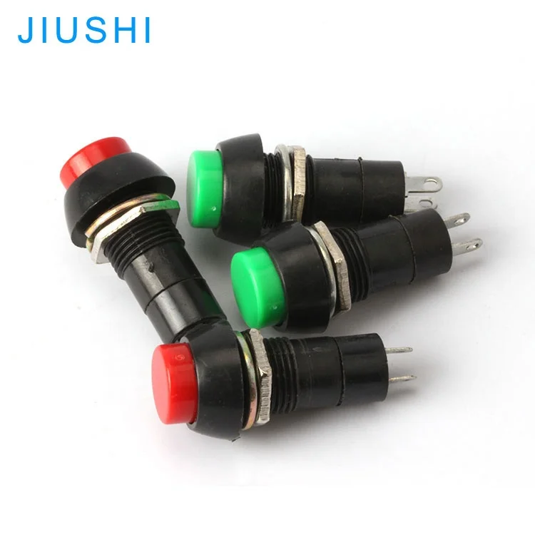 PBS-11A 12mm red green self locking push button switch copper terminal 2 pin