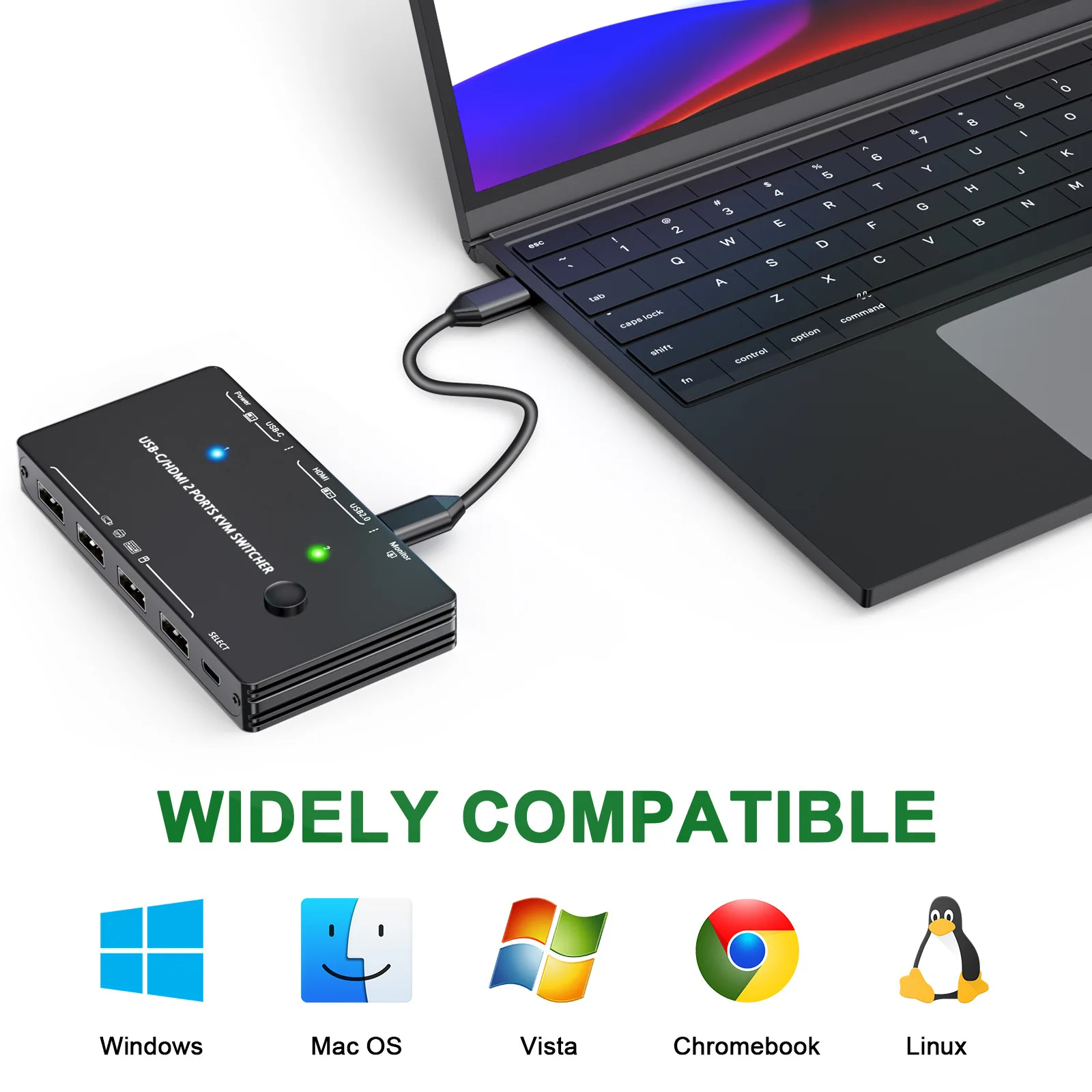 Wholesale TYPE-C KVM switcher 2 in 1 out USBC HD MI KVM HD switcher 4K60Hz for monitor keyboard mouse