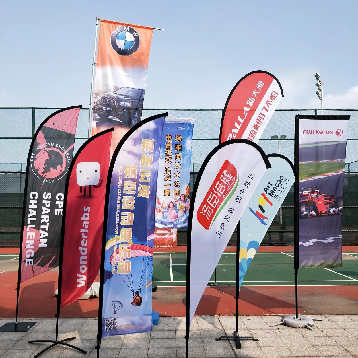 Single Double Side Fabric Full Color Heat Transfer Printing Aluminum Fiberglass Pole Teardrop Flag Feather Beach Flag