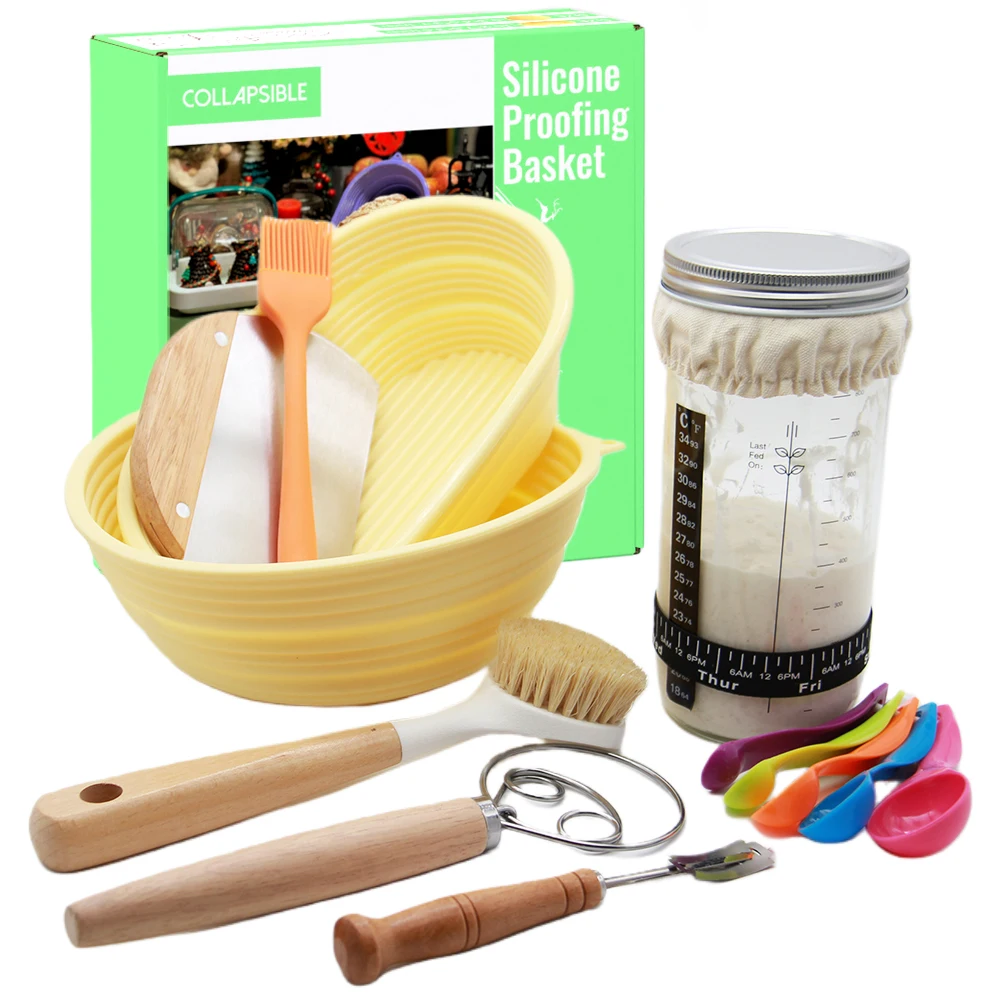Collapsible Silicone Banneton Bread Proofing Baskets Set Sourdough Starter Kit Baking Supplies Tools Customs Color Box Size