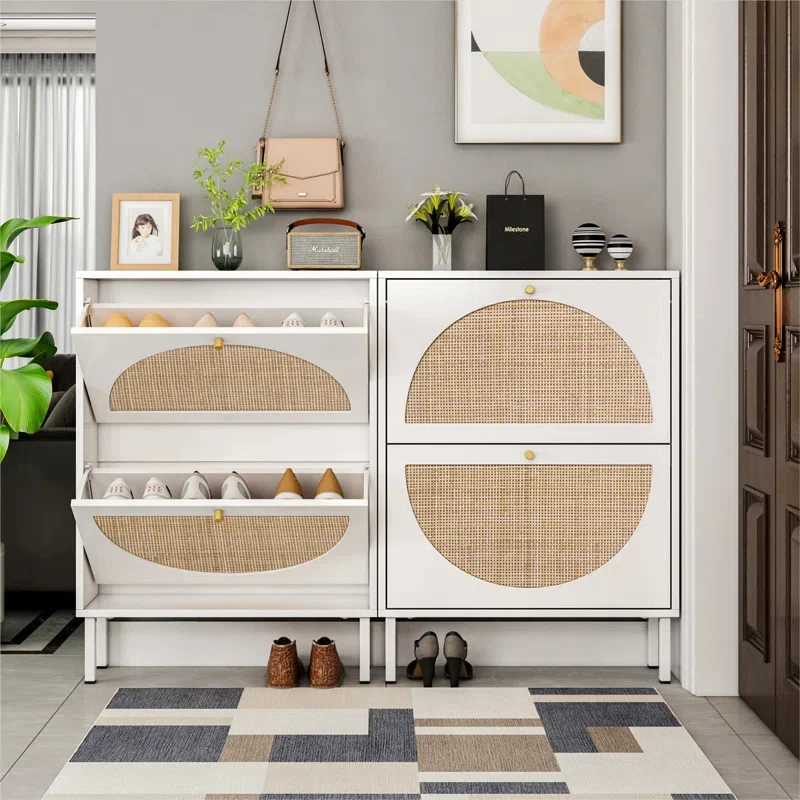 Natural Accent Rustic Wood Sideboard Furniture Rattan Buffet Cabinet for Living Room Bedroom Kitchen Hotel Use