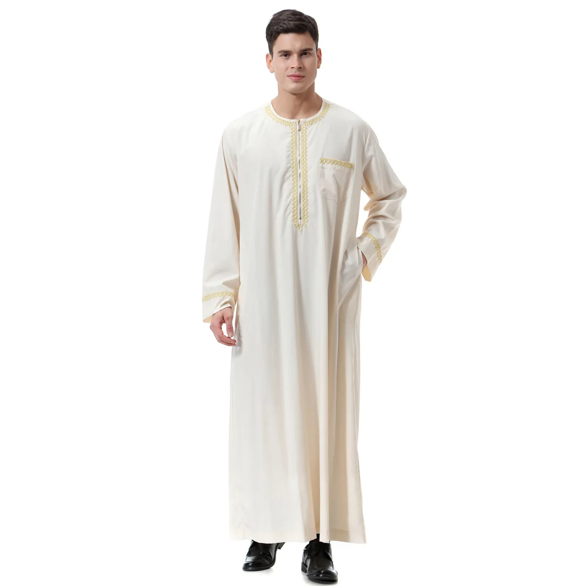  2021New Fashion arab islamic clothes robe O-ne zipper long sleeve thawb caftan muslim men thobe
