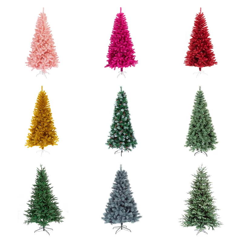 wholesale customized size high quality christmas tree pure red PVC stable metal stand artificial Christmas tree