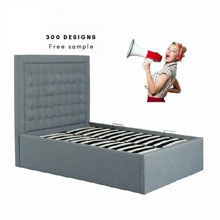 Square Pattern Simple Splicing Effect Free Sample Modern Single Upholstered Storage Bed Frame