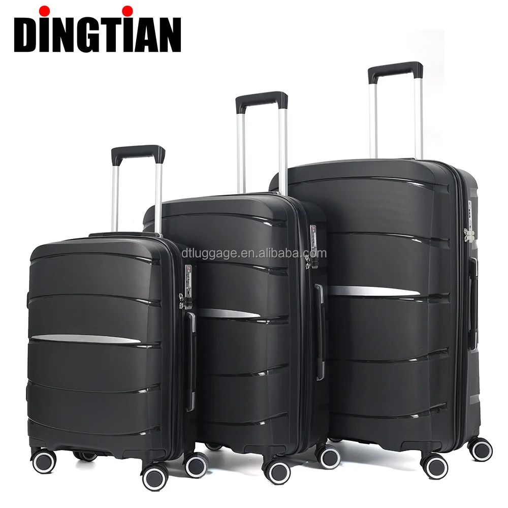 Wholesale New Design 3-Piece Set Aluminum Trolley Bag Customized Logo Black Spinner Luggage Latest PP Carry Suitcase for Travel