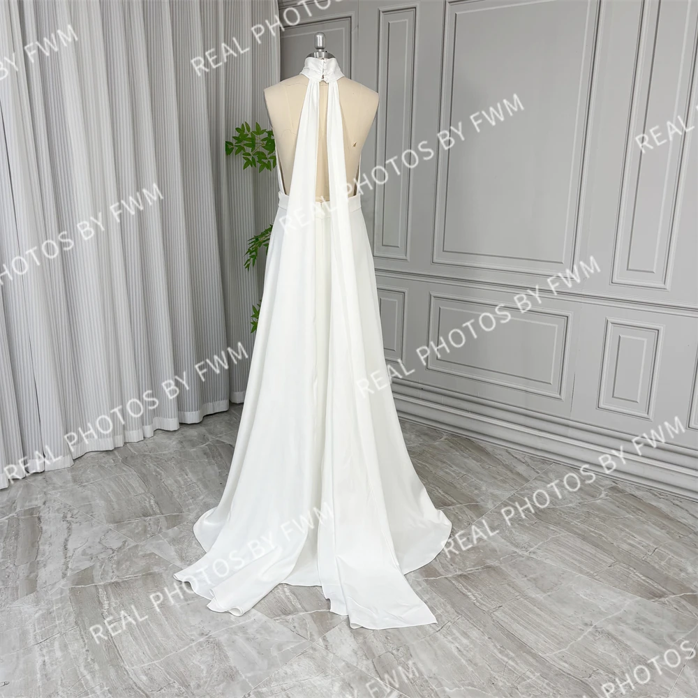 100% Real Photos Simple Halter Neck Satin Wedding Dress With Detachable Cape Elegant Backless Bride Gown For Women 2025