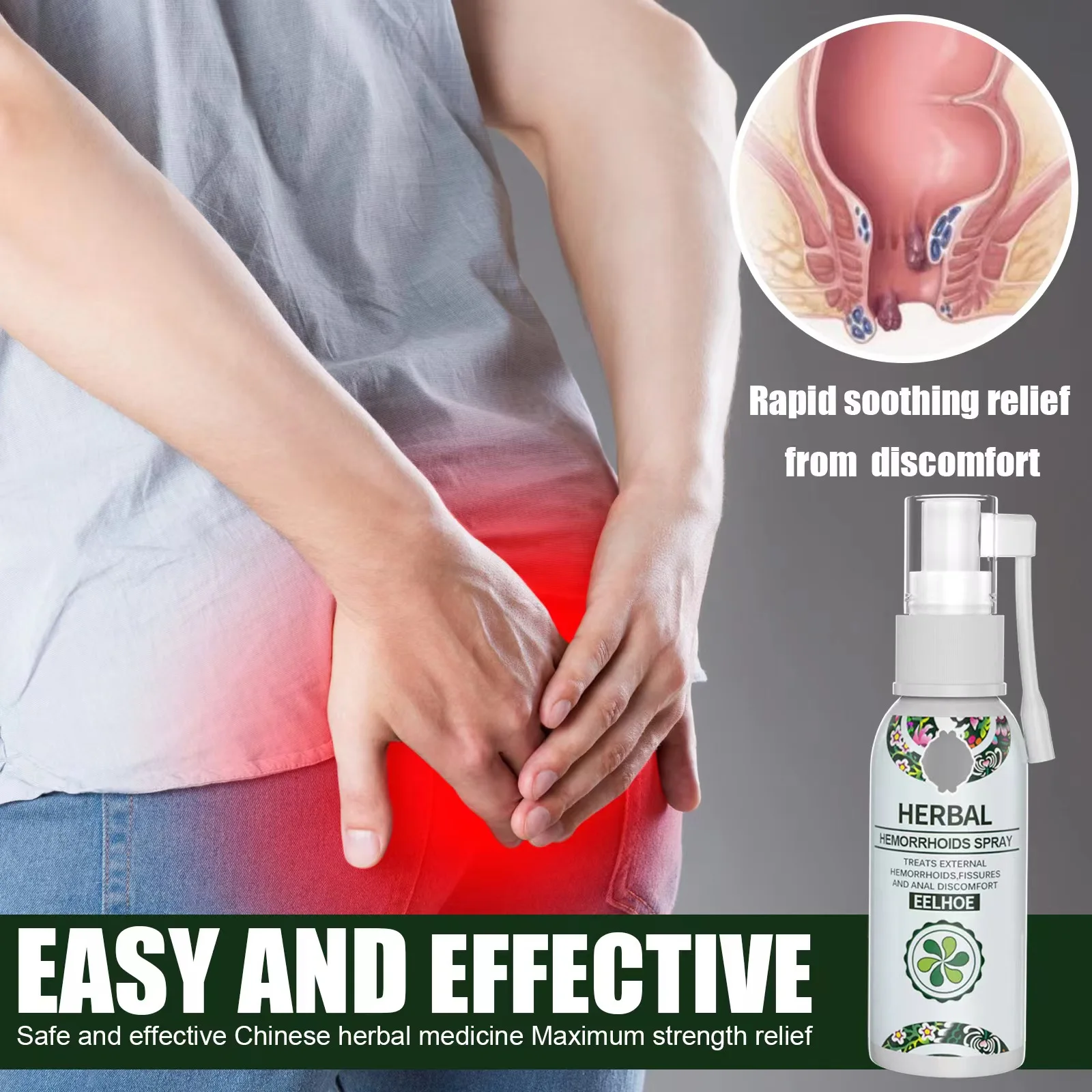 100% Natural Herbal Removal Ball Hemorrhoids Spray Powerful Hemorrhoids Treatment Agent Relieve Anal Pain Hemorrhoids Spray